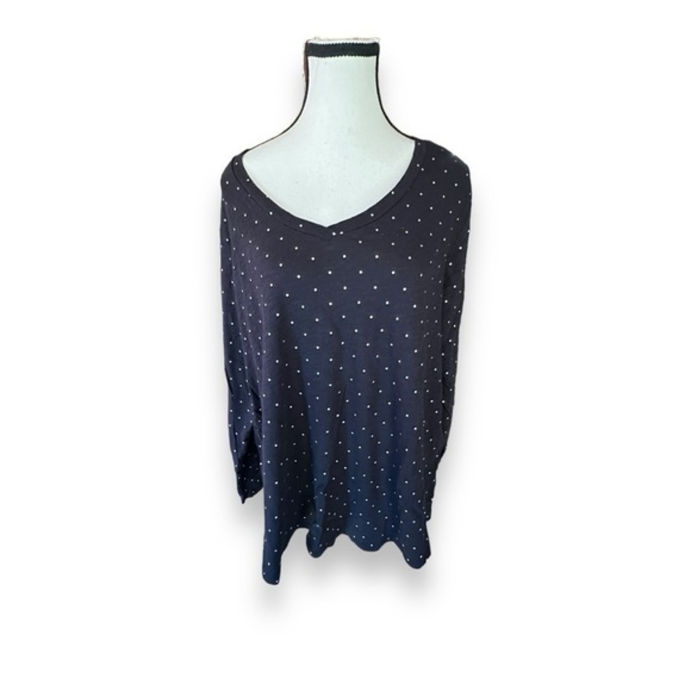 🆕 NWT Old Navy XXL Black Silver Polka Dot Everyday Long Sleeve V Neck 2X 18 20